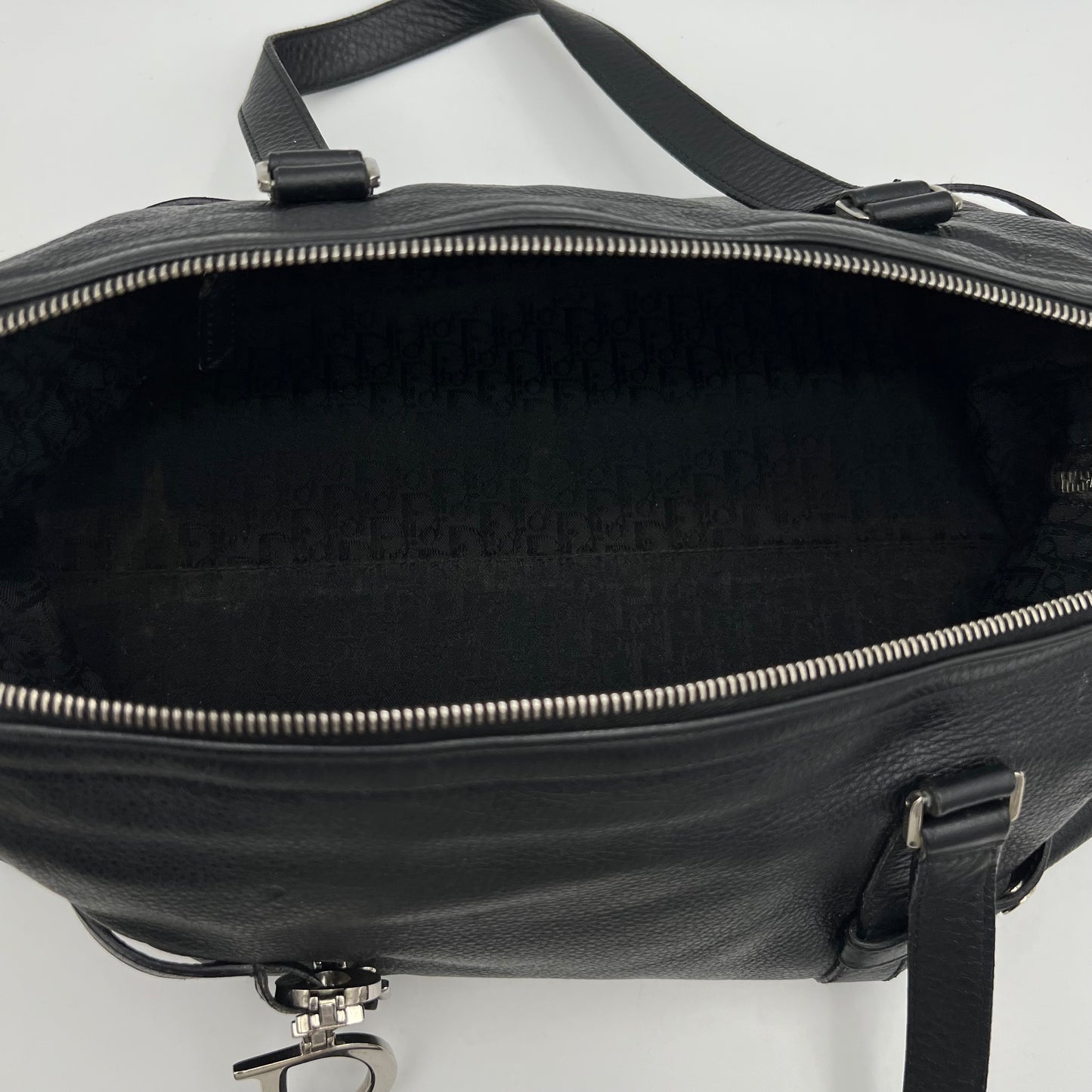 Christian Dior Black Leather Spellout D-Charm Boston