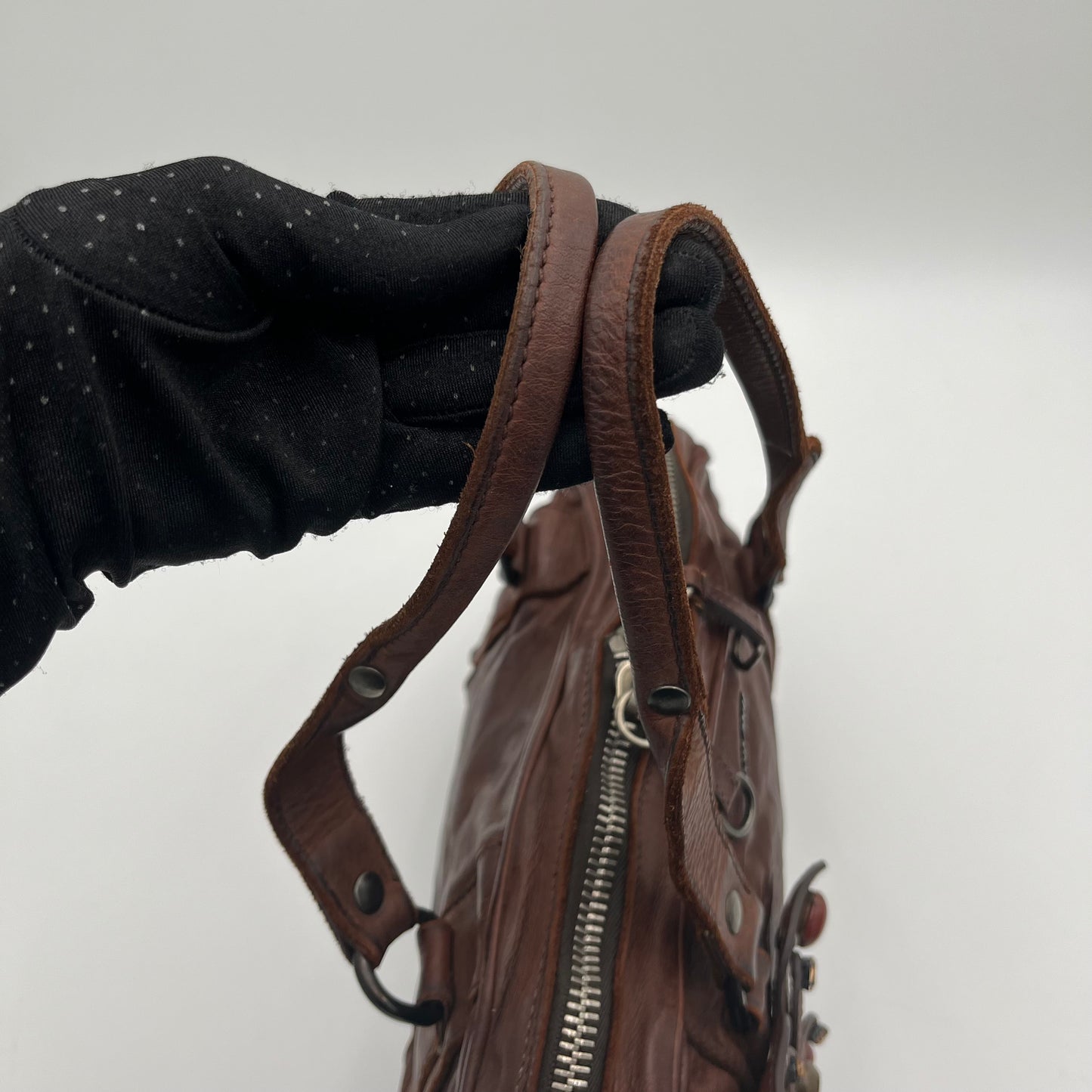 Miu Miu Brown Leather Studded Floral Applique Handbag