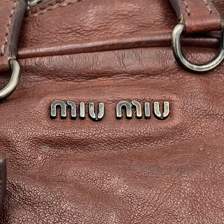 Miu Miu Brown Leather Studded Floral Applique Handbag