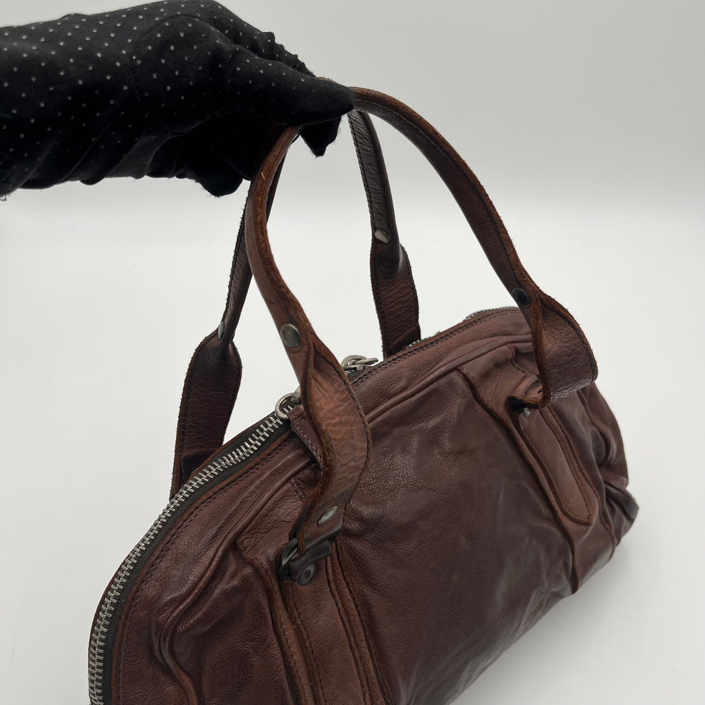 Miu Miu Brown Leather Studded Floral Applique Handbag