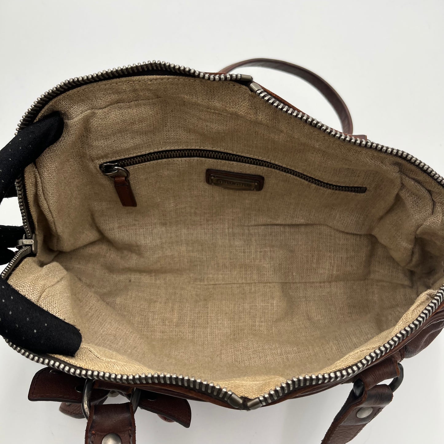 Miu Miu Brown Leather Studded Floral Applique Handbag