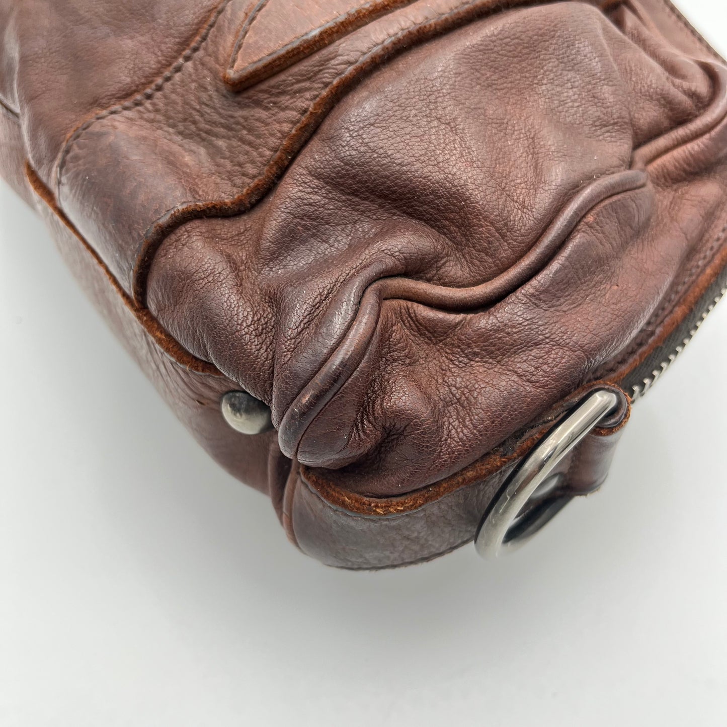 Miu Miu Brown Leather Studded Floral Applique Handbag