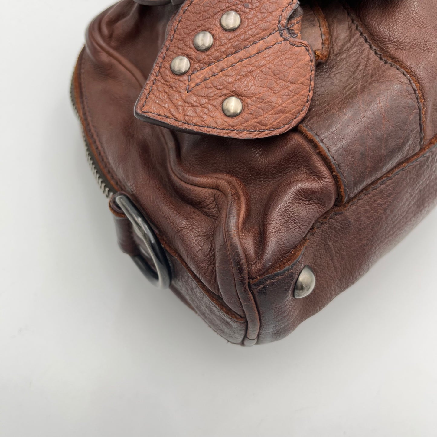 Miu Miu Brown Leather Studded Floral Applique Handbag