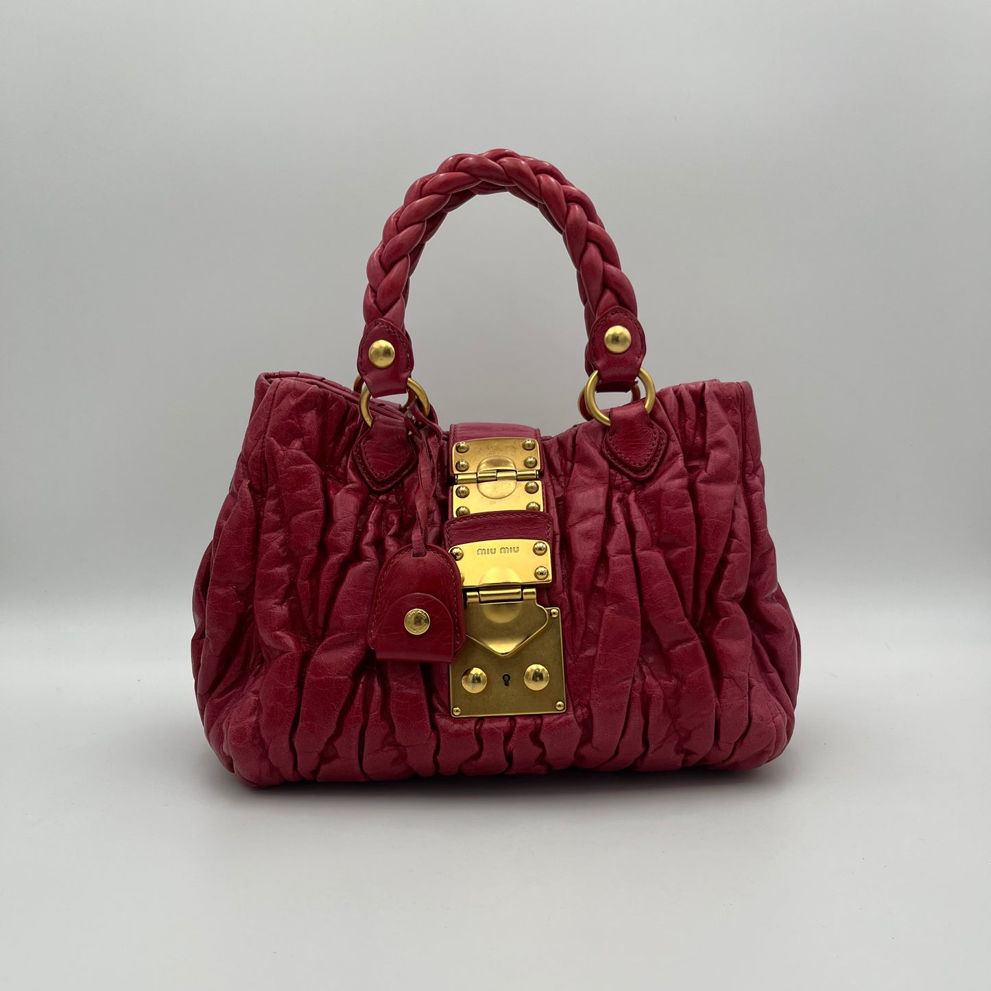 Miu Miu Red Matelasse Leather Braided Handle Two-Way Bag