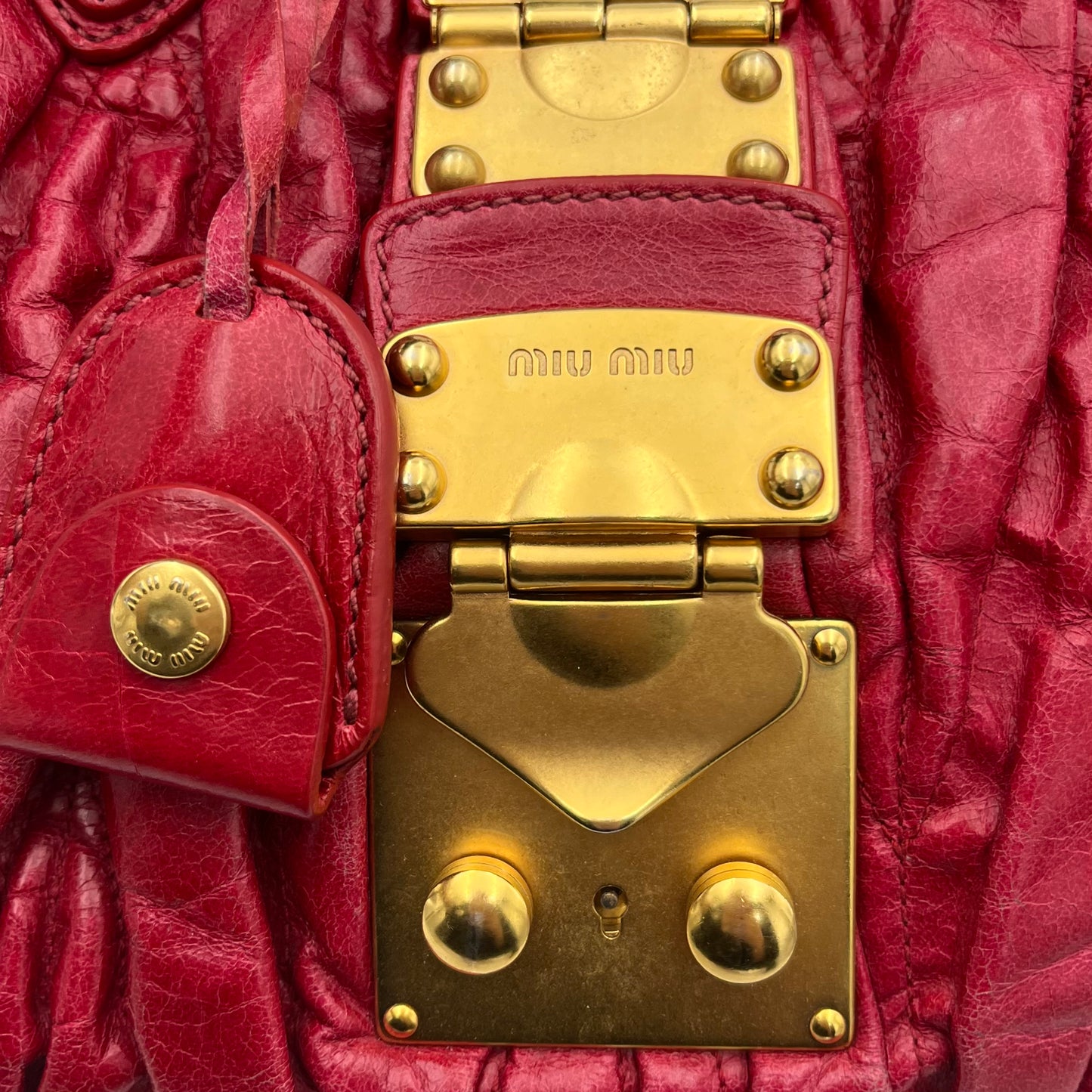 Miu Miu Red Matelasse Leather Braided Handle Two-Way Bag