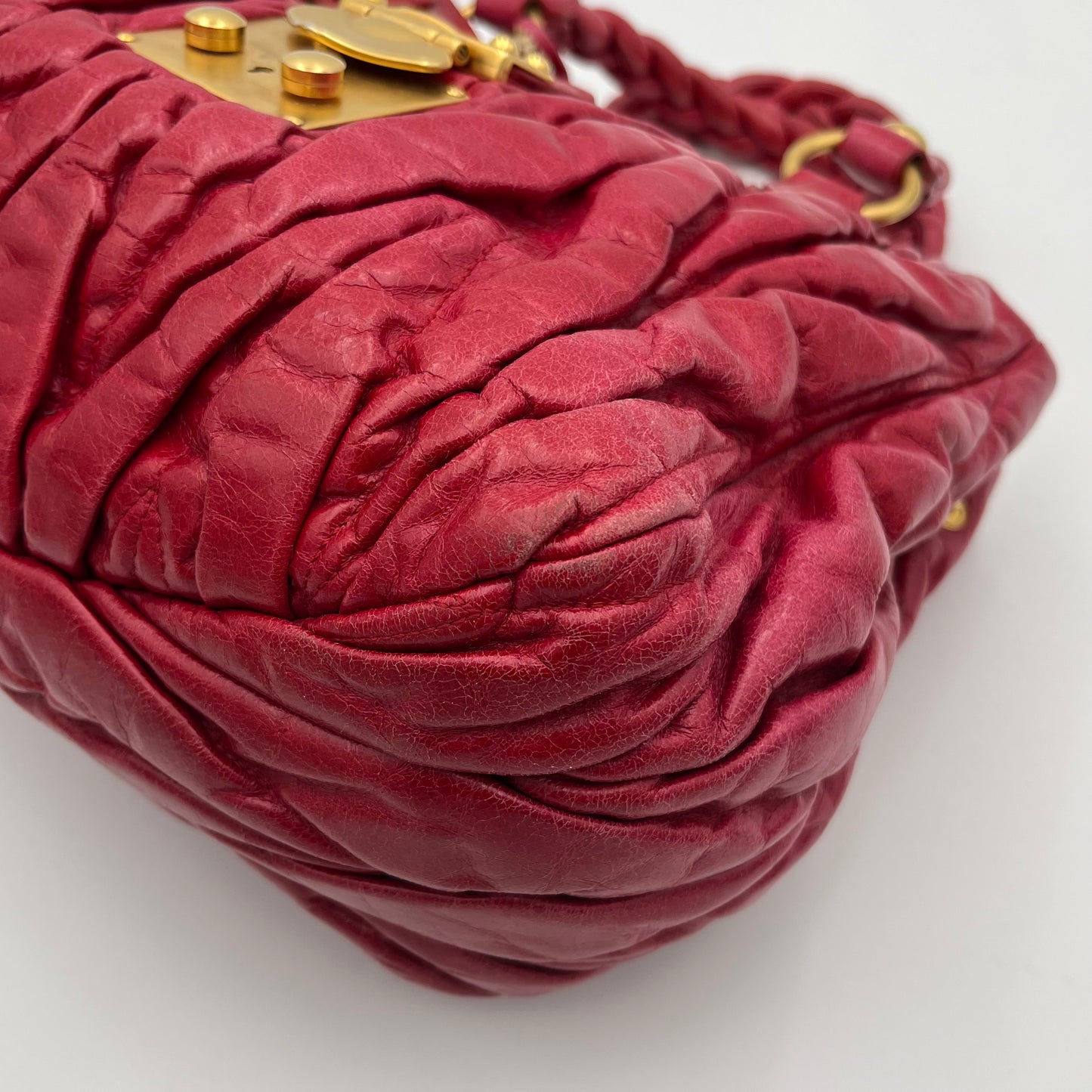 Miu Miu Red Matelasse Leather Braided Handle Two-Way Bag