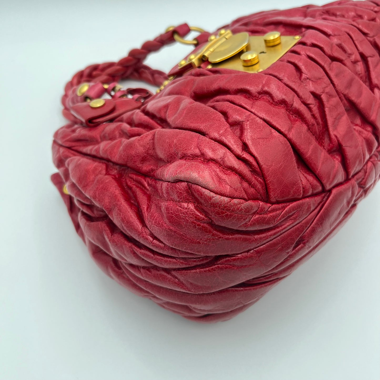 Miu Miu Red Matelasse Leather Braided Handle Two-Way Bag