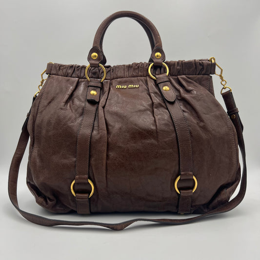 Miu Miu Dark Brown Vitello Lux Leather Large Satchel GHW