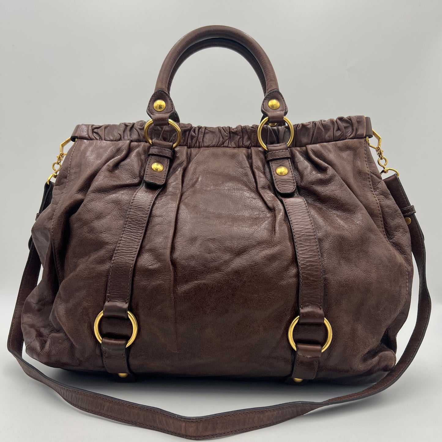 Miu Miu Dark Brown Vitello Lux Leather Large Satchel GHW
