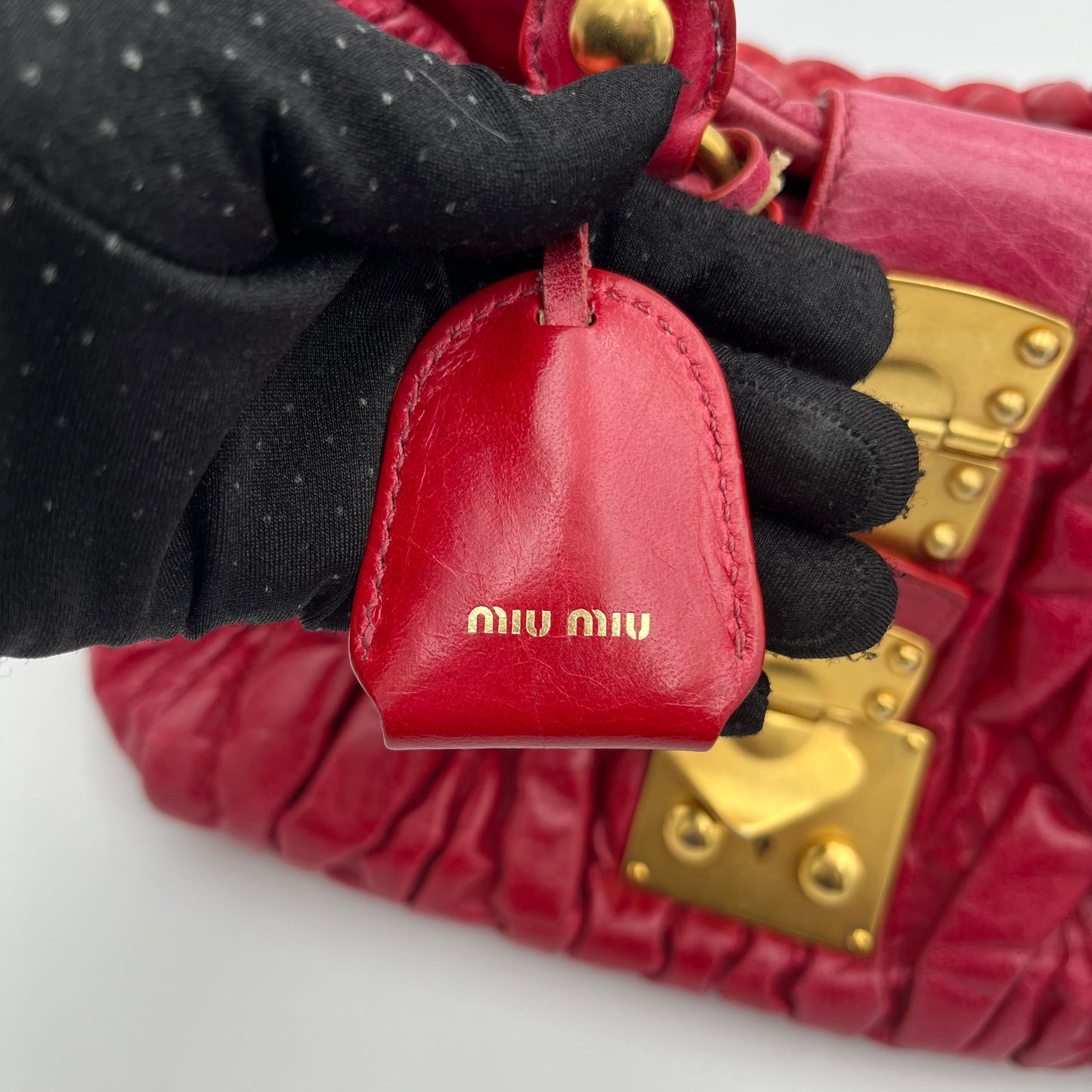 Miu Miu Red Matelasse Leather Braided Handle Two-Way Bag