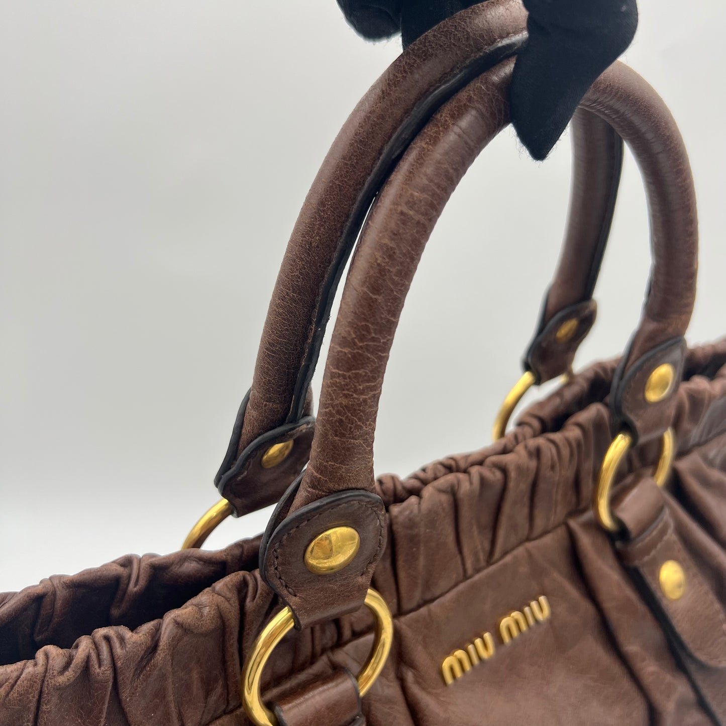 Miu Miu Dark Brown Vitello Lux Leather Large Satchel GHW