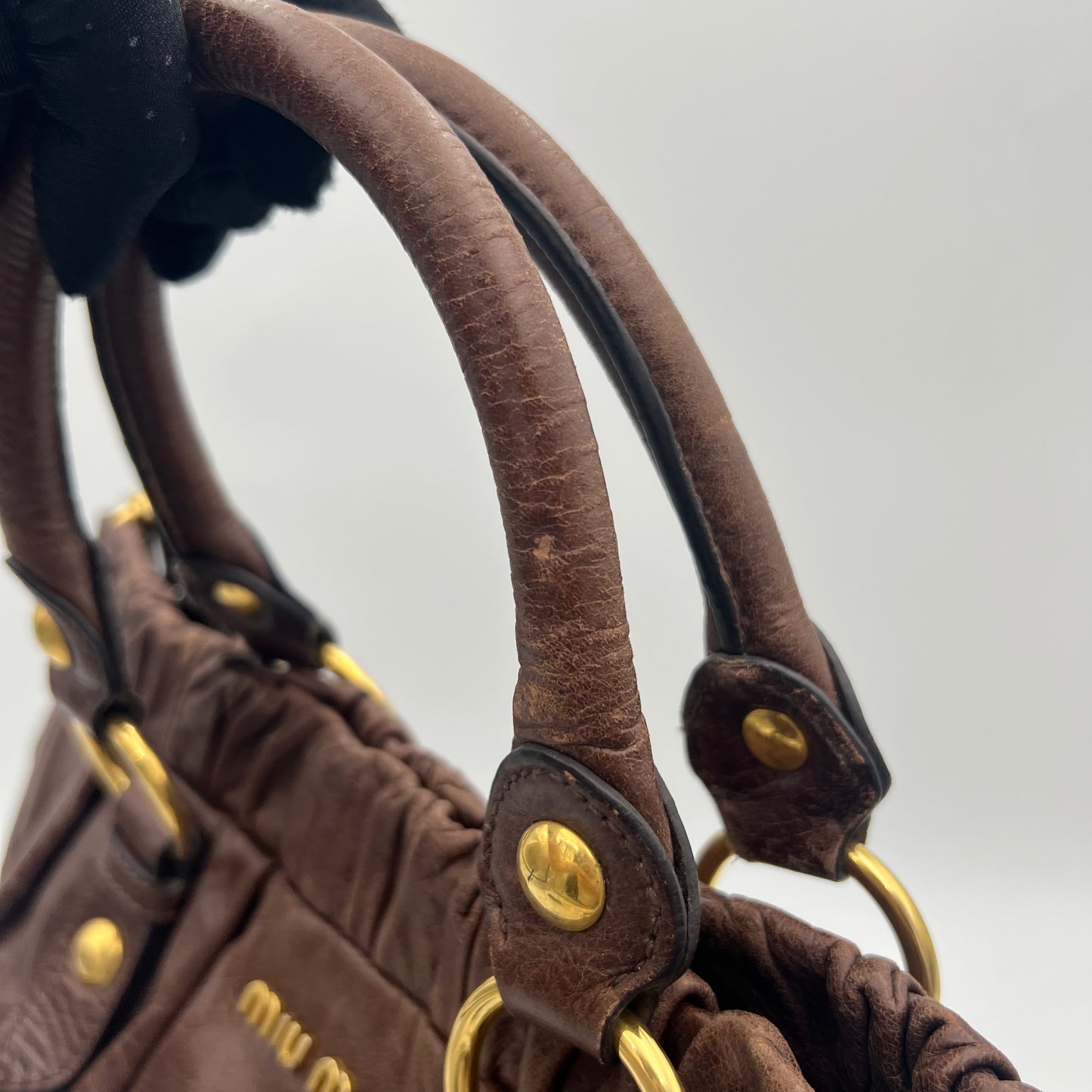 Miu Miu Dark Brown Vitello Lux Leather Large Satchel GHW