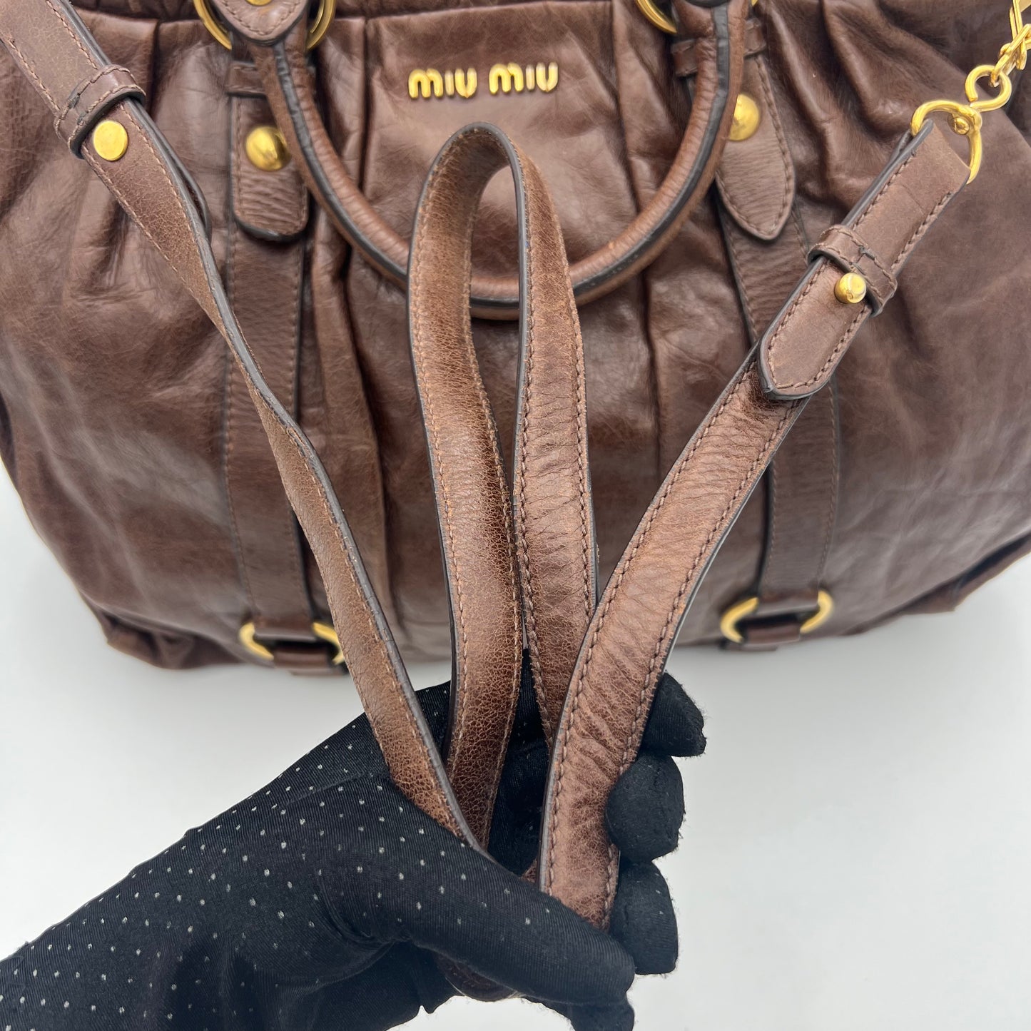 Miu Miu Dark Brown Vitello Lux Leather Large Satchel GHW