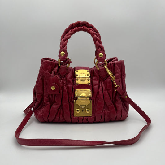 Miu Miu Red Matelasse Leather Braided Handle Two-Way Bag