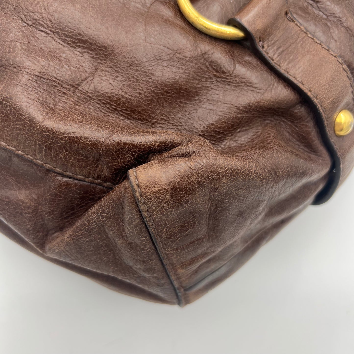 Miu Miu Dark Brown Vitello Lux Leather Large Satchel GHW
