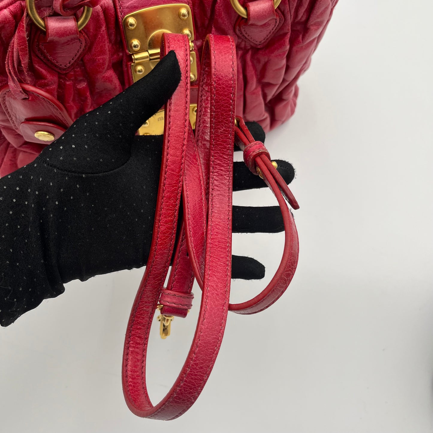 Miu Miu Red Matelasse Leather Braided Handle Two-Way Bag
