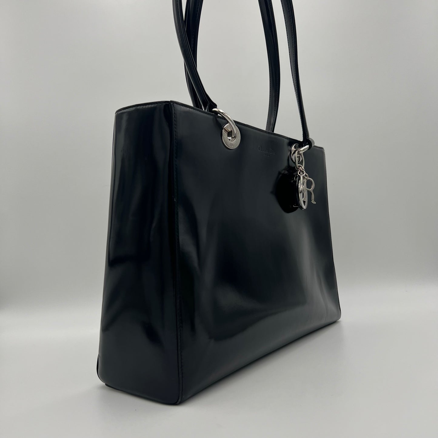 Christian Dior Black Patent Lady Dior Shoulder Bag