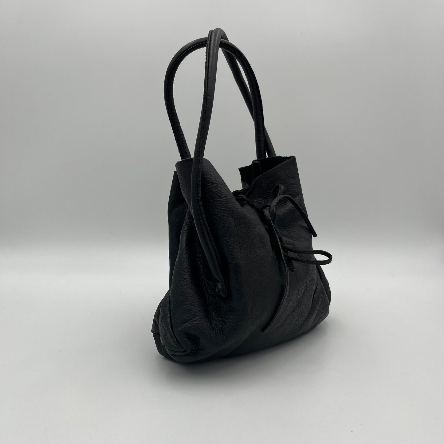 Miu Miu Black Leather Logo Embossed Handbag