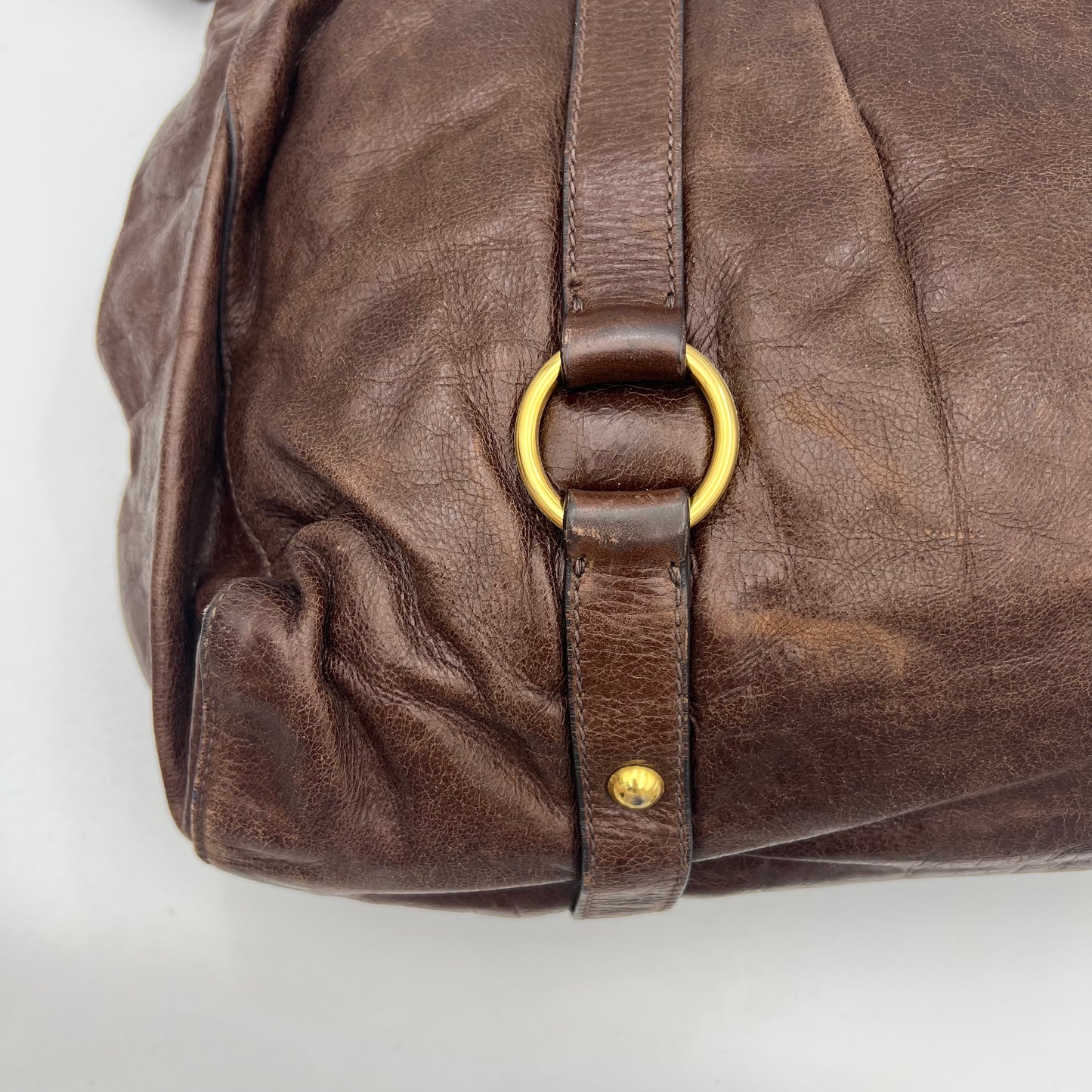 Miu Miu Dark Brown Vitello Lux Leather Large Satchel GHW