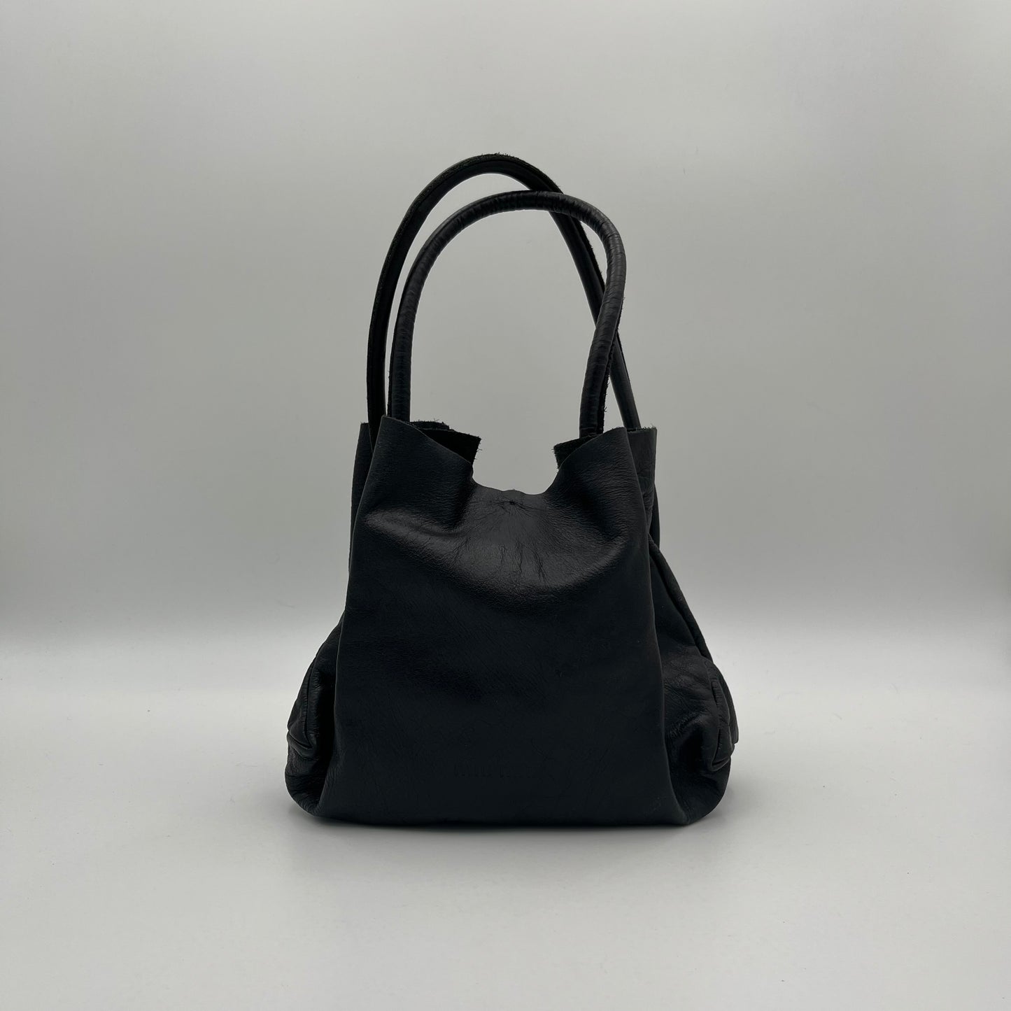 Miu Miu Black Leather Logo Embossed Handbag