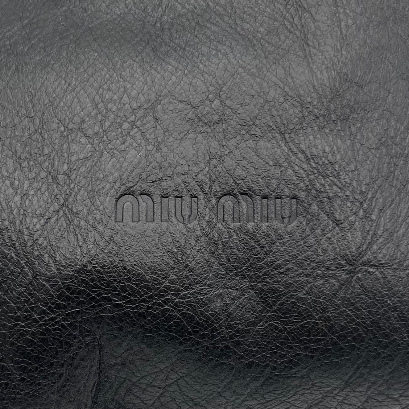 Miu Miu Black Leather Logo Embossed Handbag