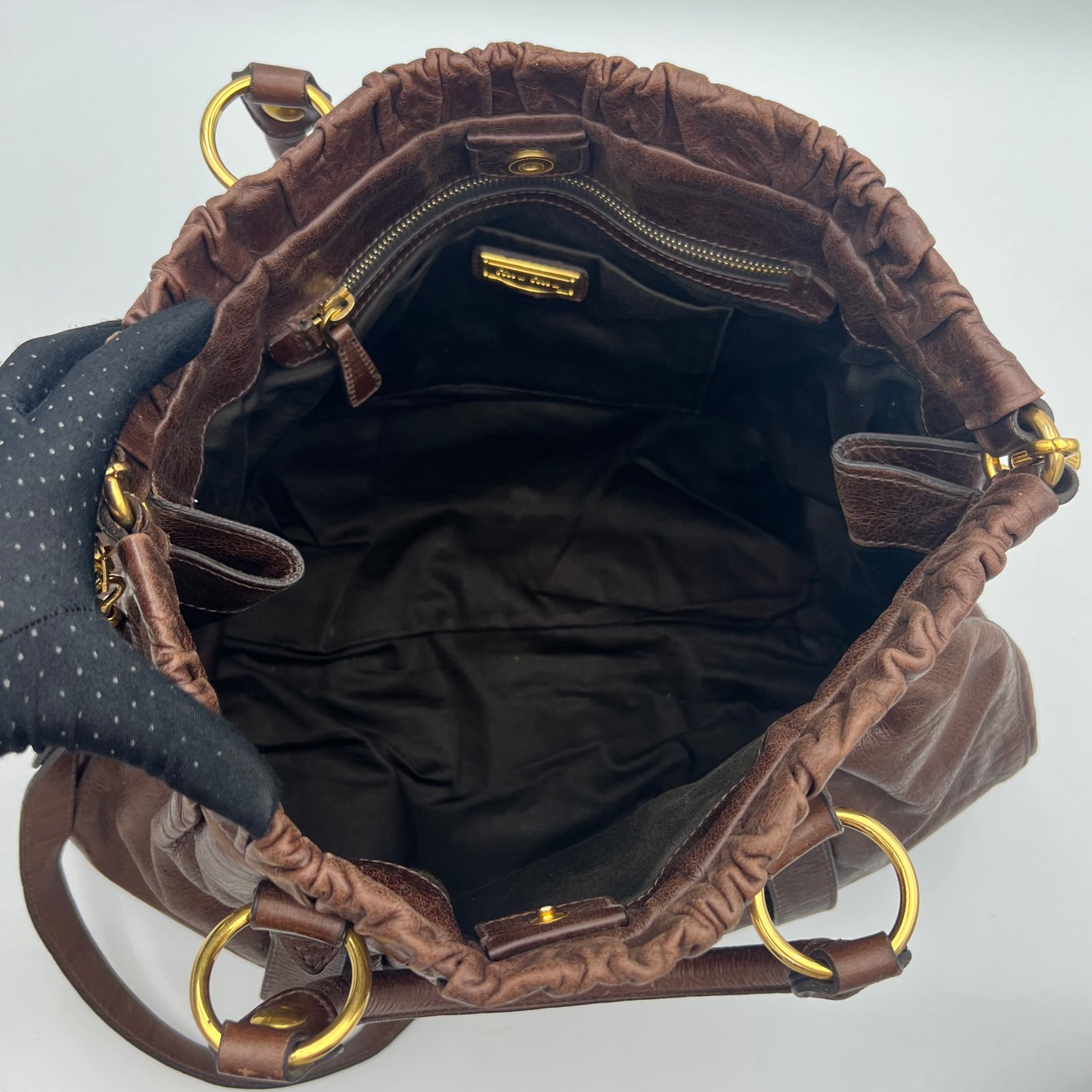 Miu Miu Dark Brown Vitello Lux Leather Large Satchel GHW