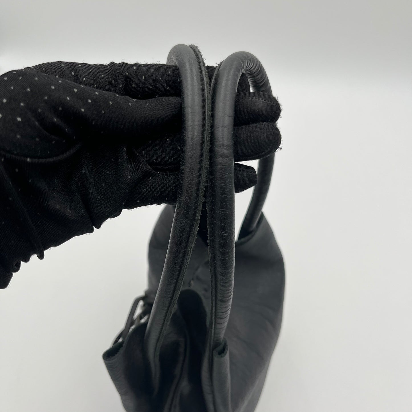 Miu Miu Black Leather Logo Embossed Handbag