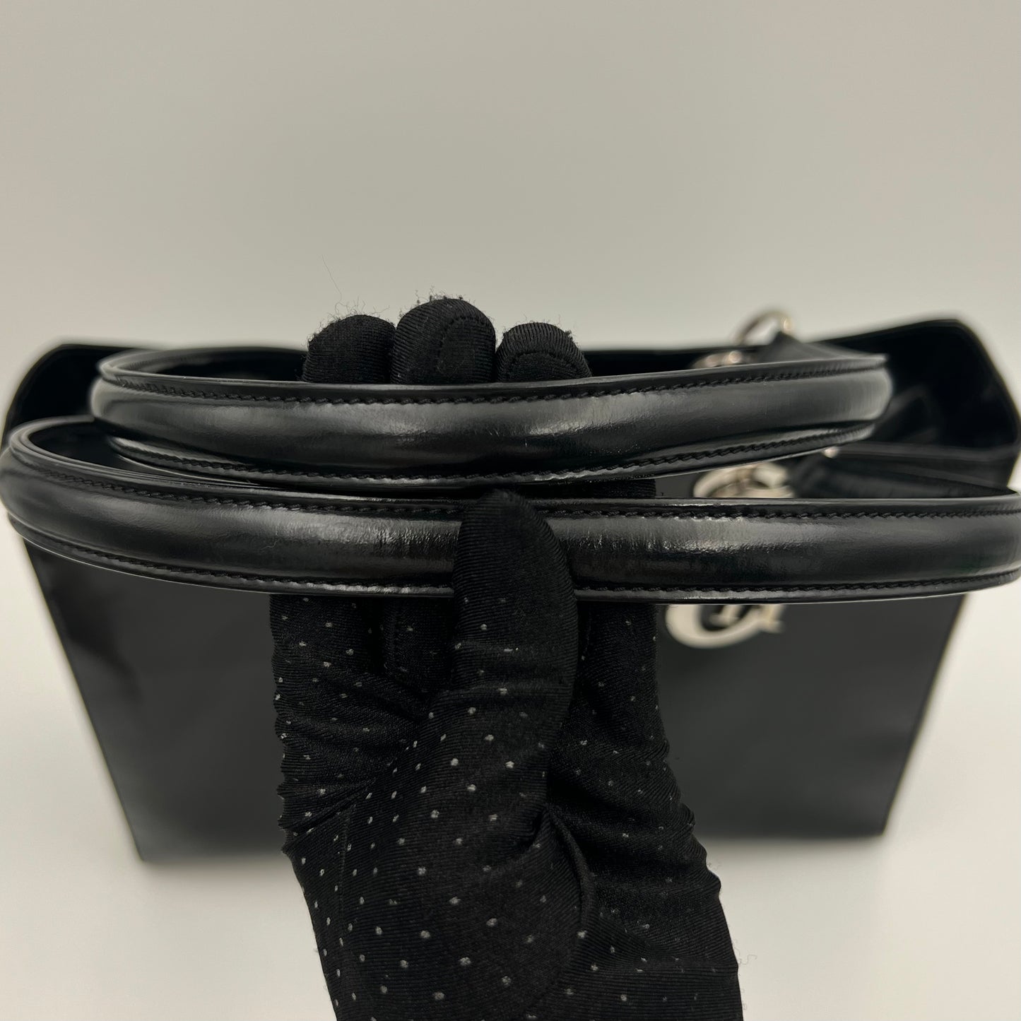 Christian Dior Black Patent Lady Dior Shoulder Bag