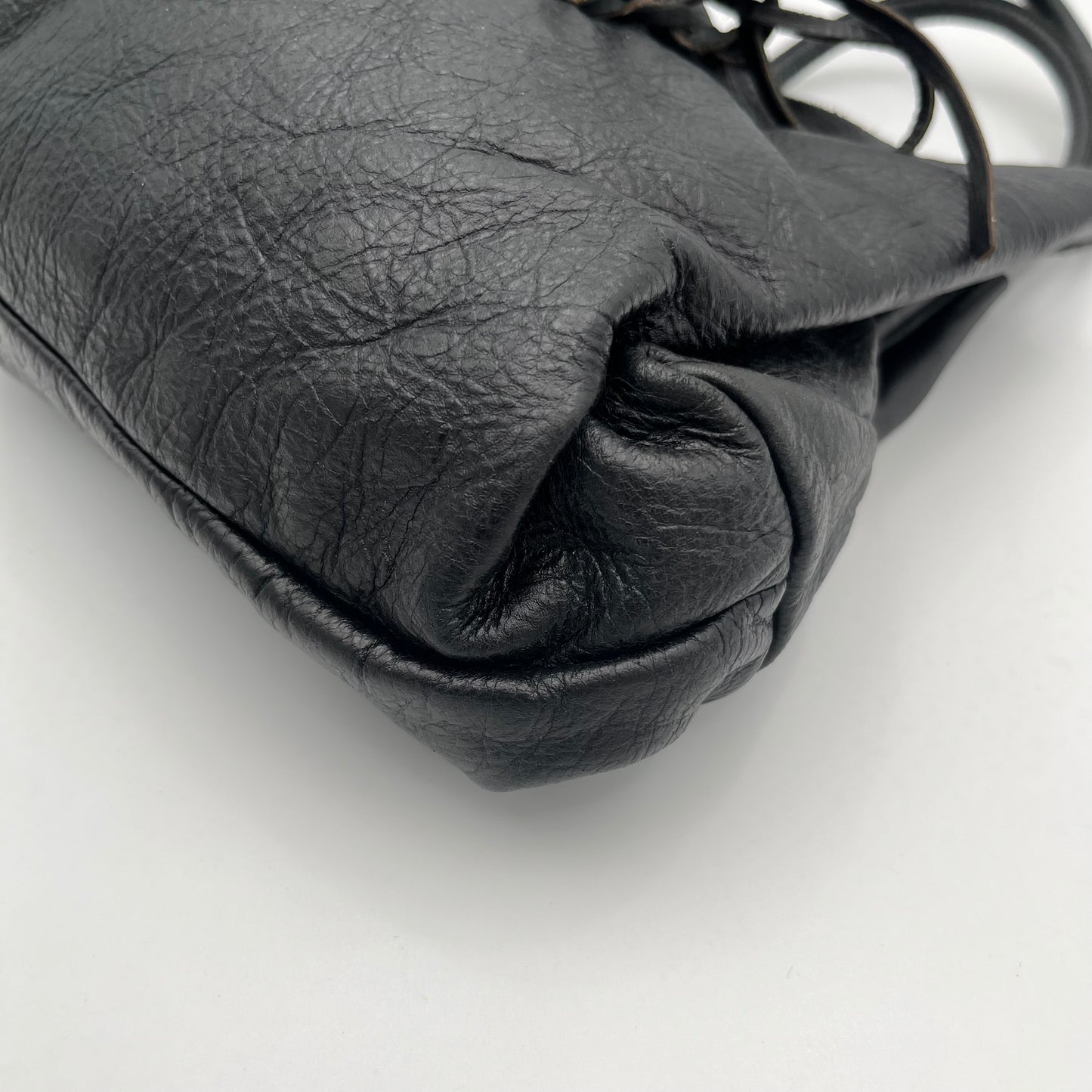 Miu Miu Black Leather Logo Embossed Handbag
