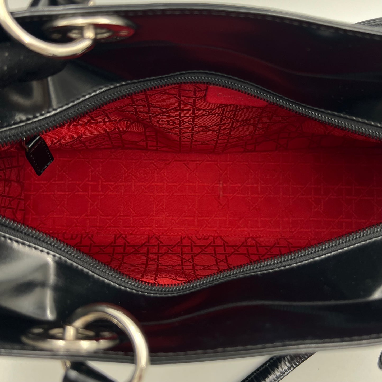 Christian Dior Black Patent Lady Dior Shoulder Bag