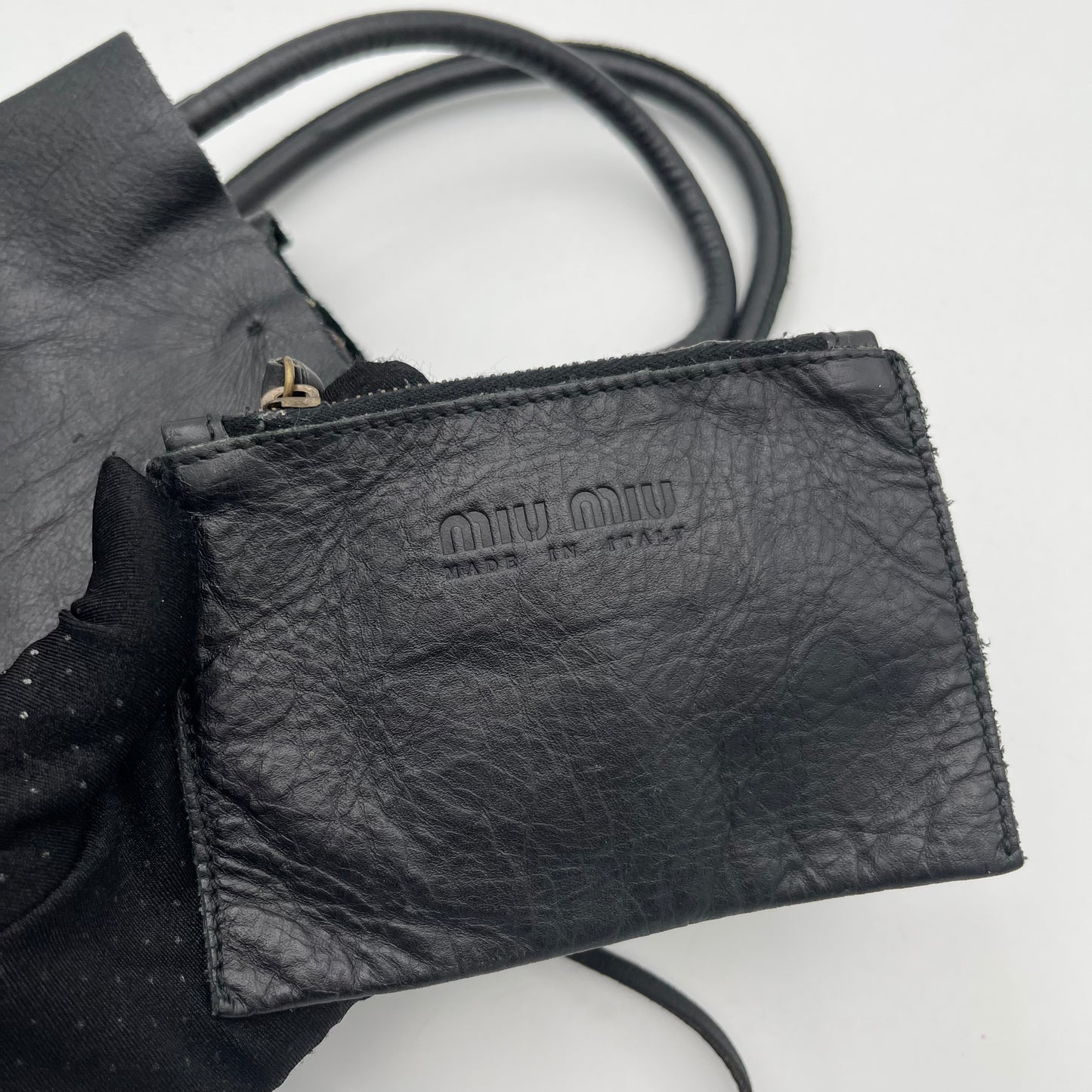 Miu Miu Black Leather Logo Embossed Handbag