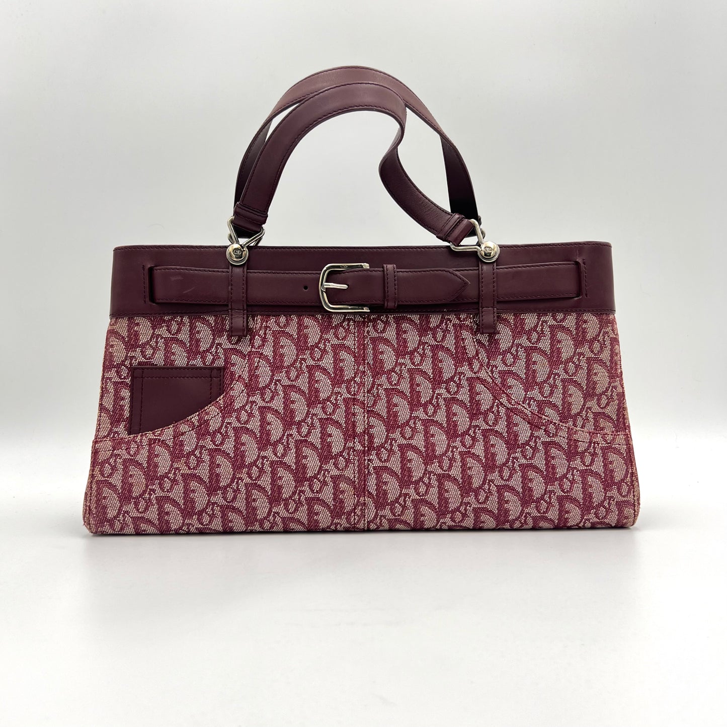 Christian Dior John Galliano Burgundy Trotter Pocket Tote Bag