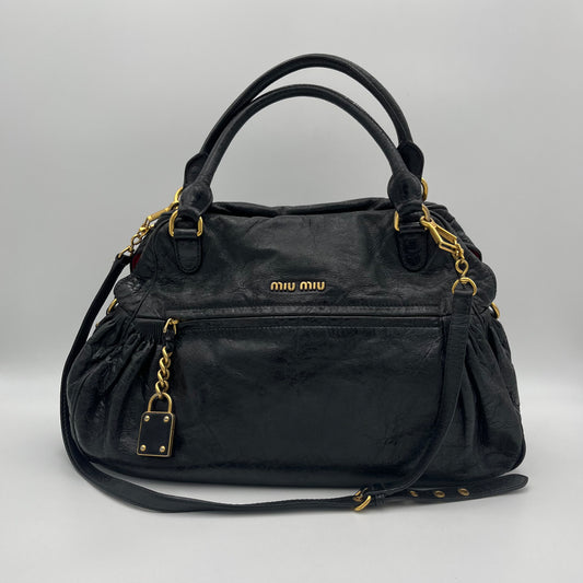 Miu Miu Black Leather Padlock Large Two-Way Bag (needs stitch)