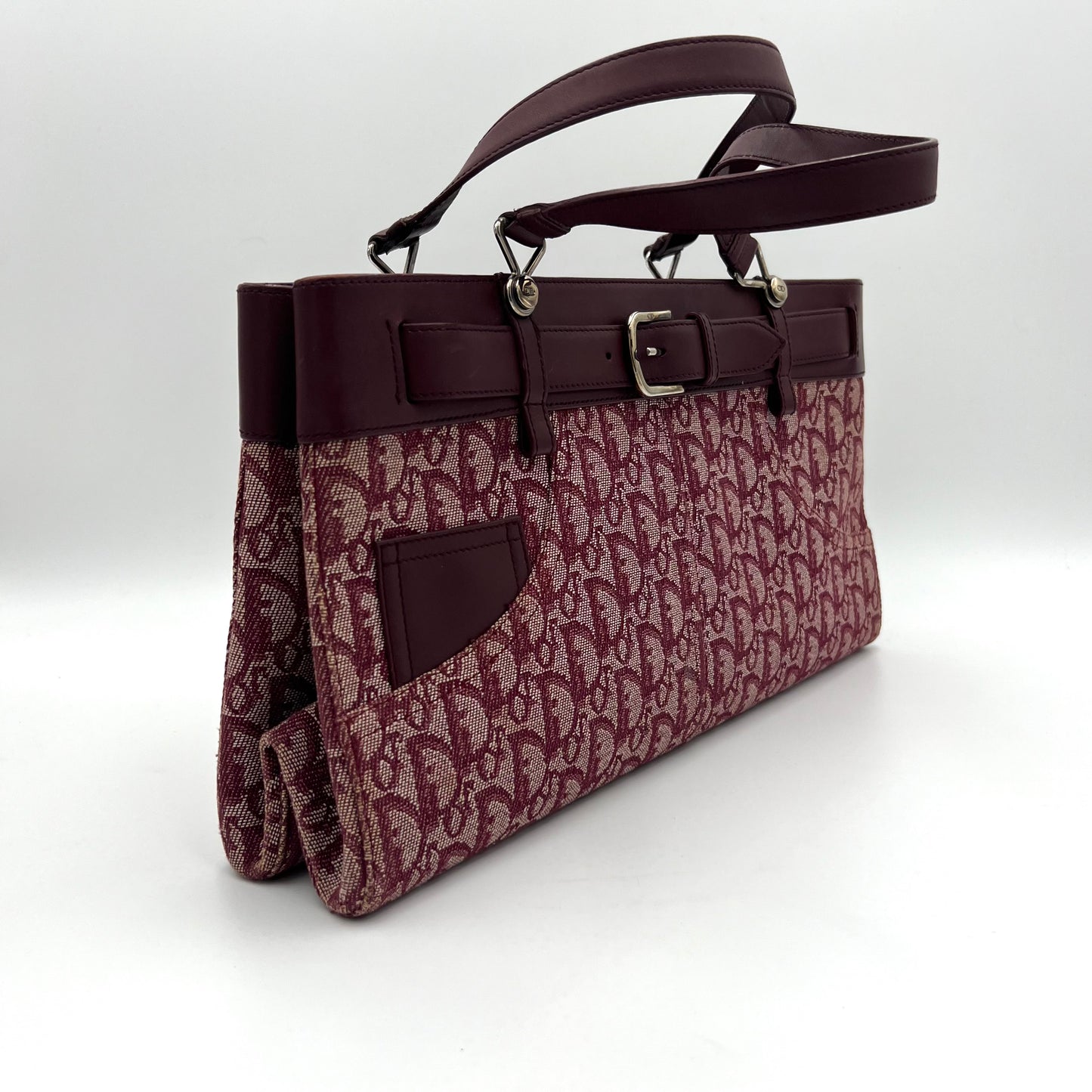 Christian Dior John Galliano Burgundy Trotter Pocket Tote Bag