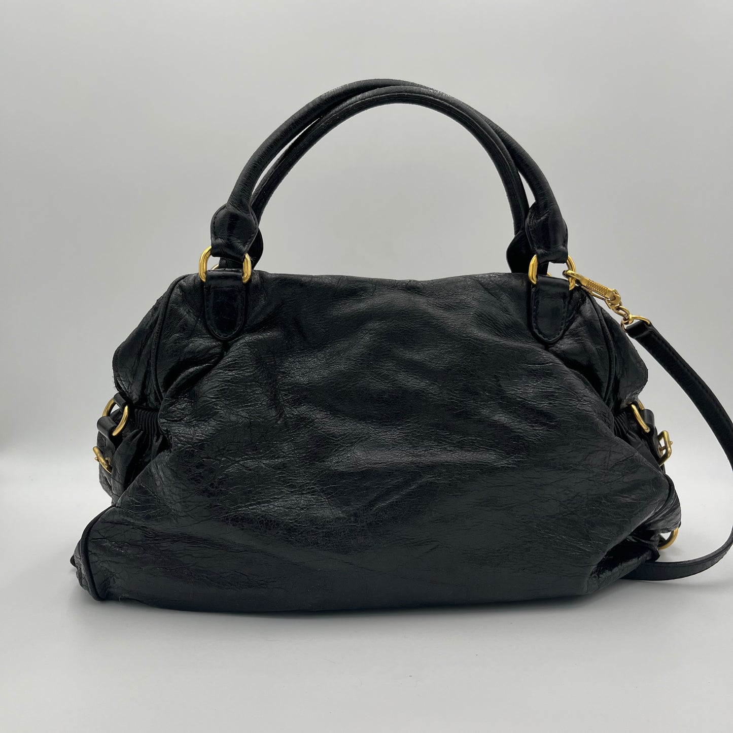 Miu Miu Black Leather Padlock Large Two-Way Bag (needs stitch)
