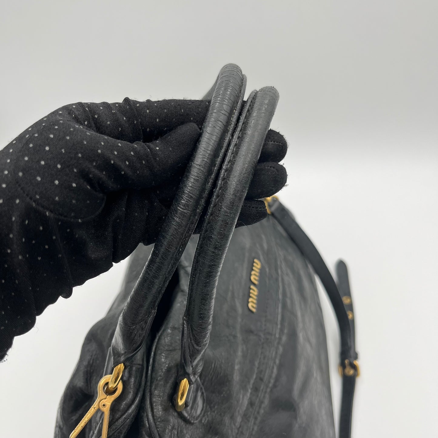 Miu Miu Black Leather Padlock Large Two-Way Bag (needs stitch)