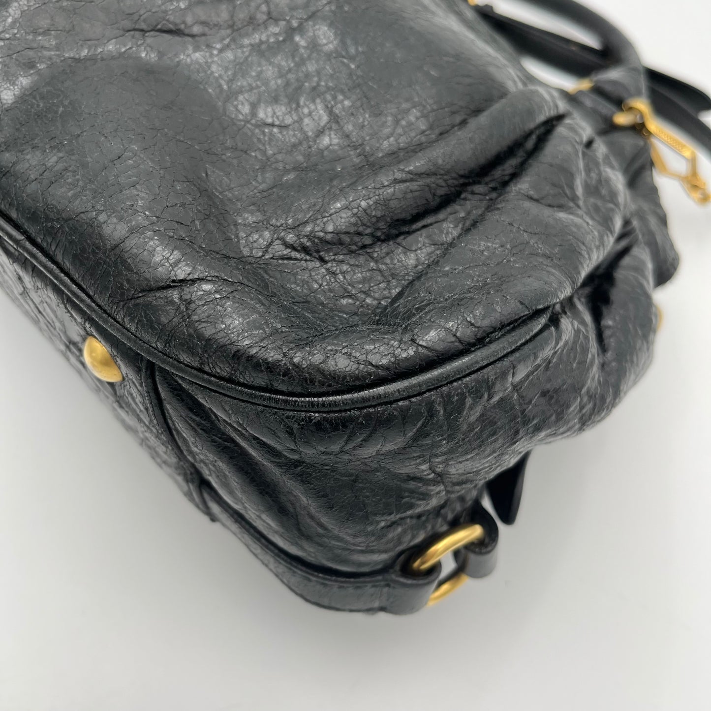 Miu Miu Black Leather Padlock Large Two-Way Bag (needs stitch)