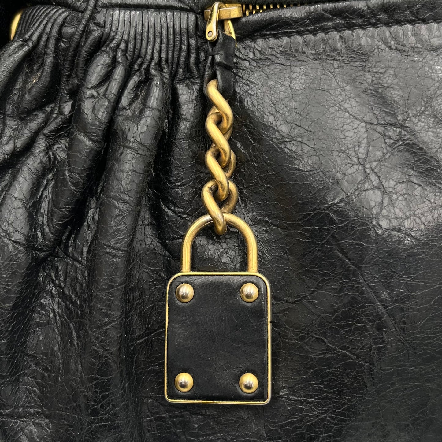 Miu Miu Black Leather Padlock Large Two-Way Bag (needs stitch)