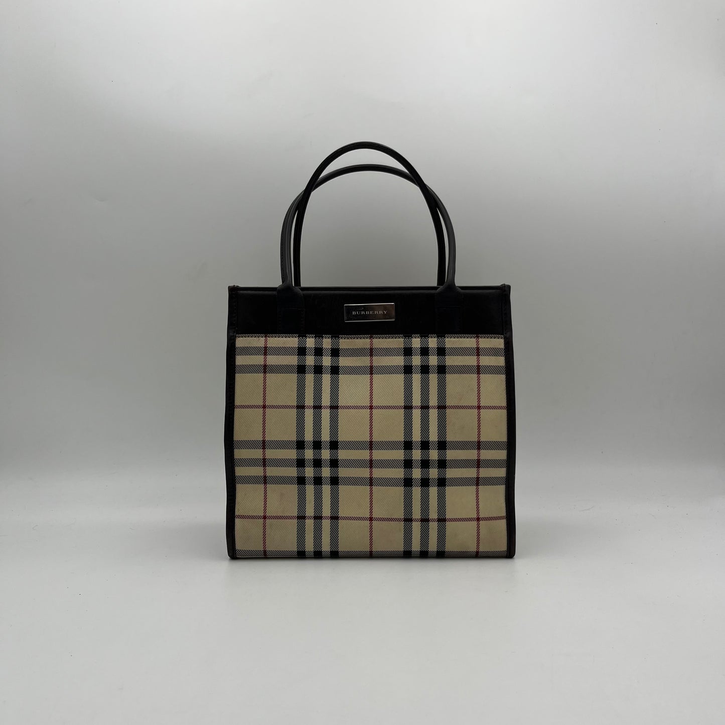 Burberry Nova Check Canvas Brown Leather Small Tote