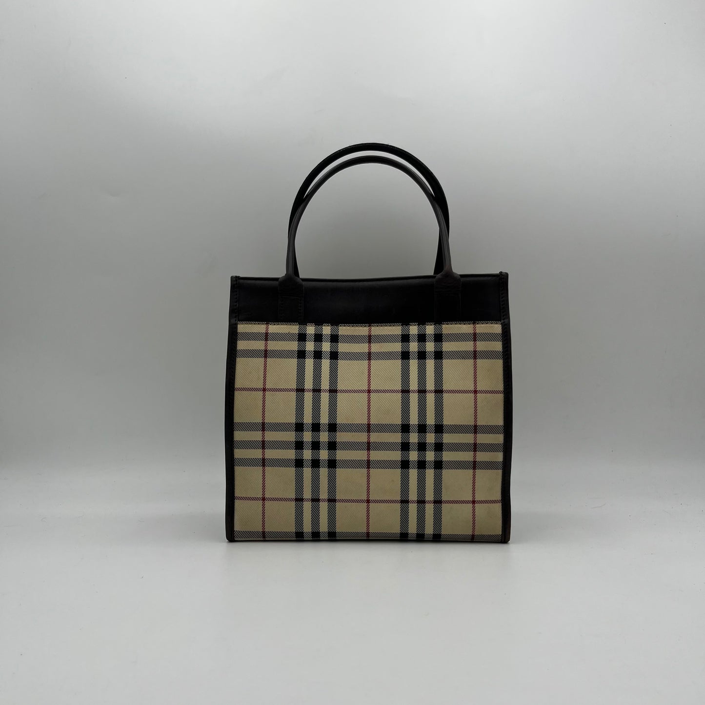 Burberry Nova Check Canvas Brown Leather Small Tote