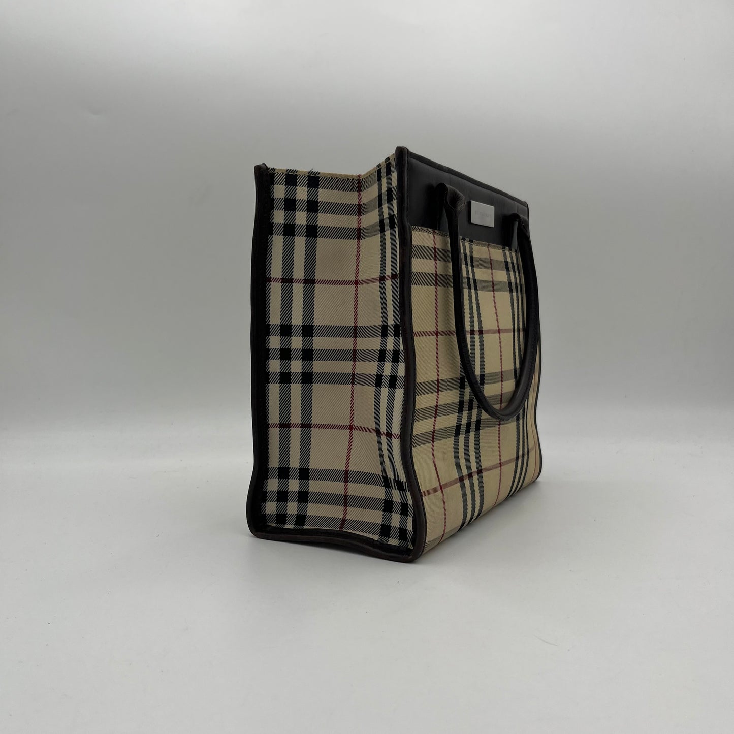 Burberry Nova Check Canvas Brown Leather Small Tote