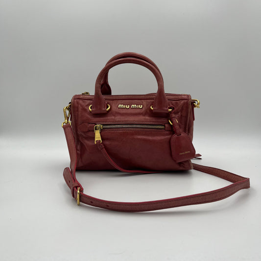 Miu Miu Old Rose Pink Vitello Shine Mini Handbag With Long Strap