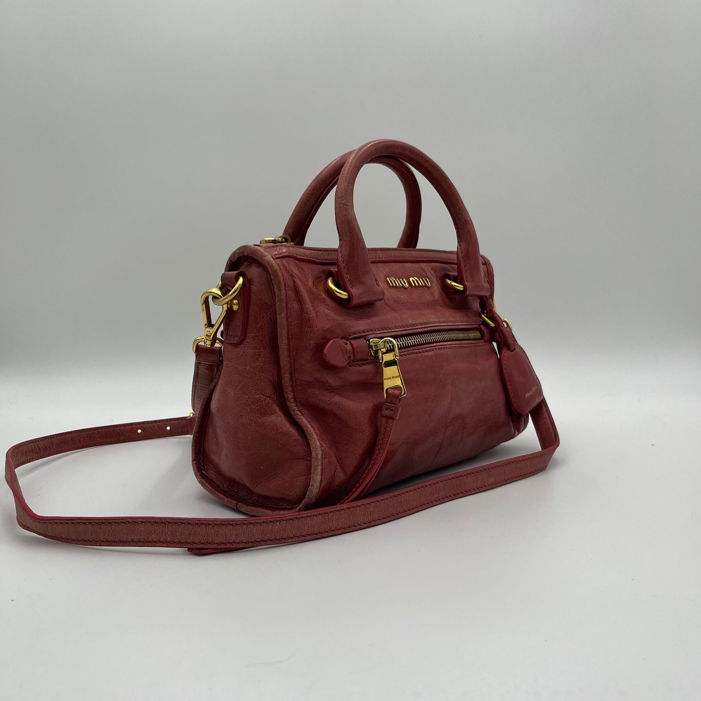 Miu Miu Old Rose Pink Vitello Shine Mini Handbag With Long Strap