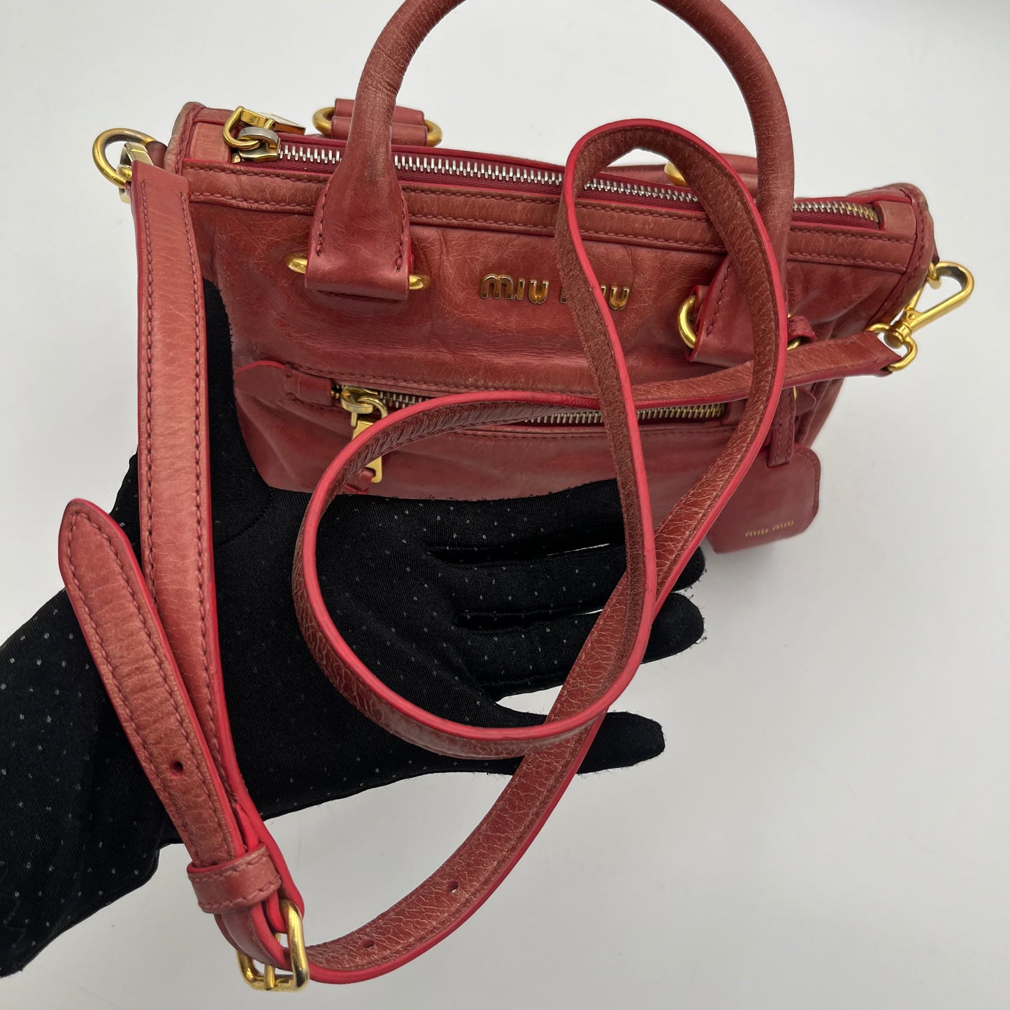 Miu Miu Old Rose Pink Vitello Shine Mini Handbag With Long Strap