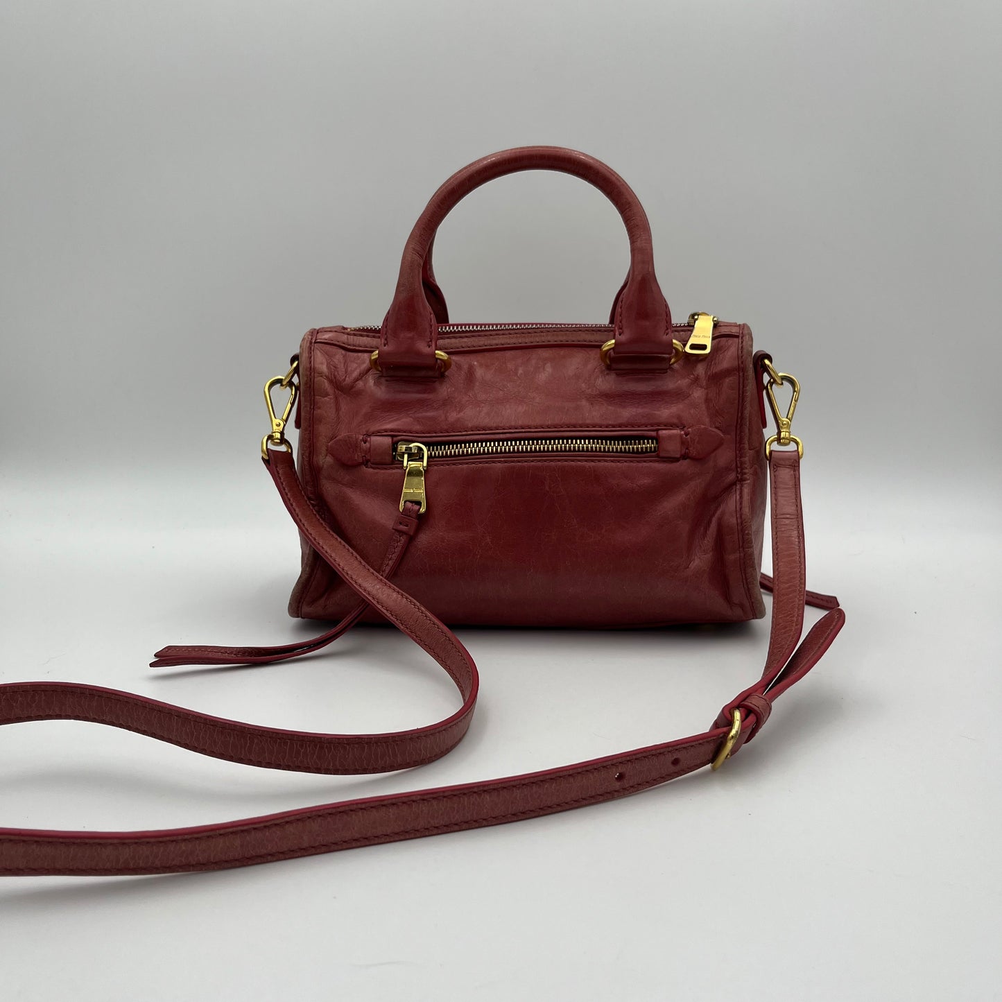 Miu Miu Old Rose Pink Vitello Shine Mini Handbag With Long Strap