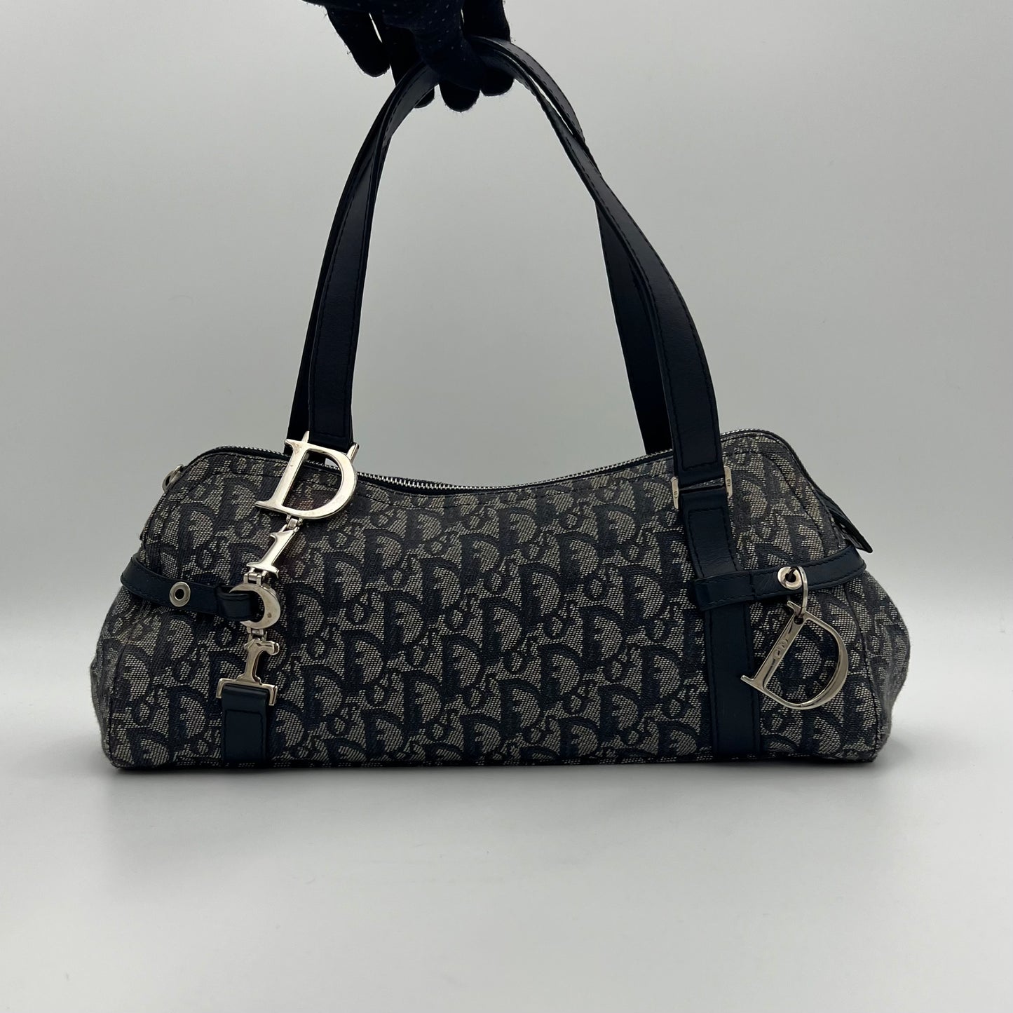 Christian Dior Blue Monogram Canvas Spellout Charm Handbag