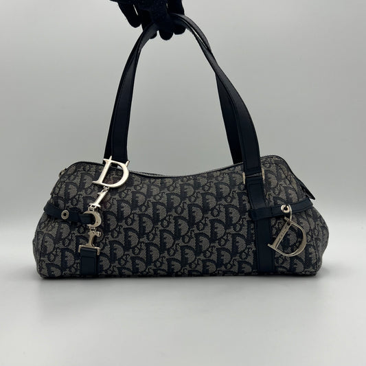 Christian Dior Blue Monogram Canvas Spellout Charm Handbag