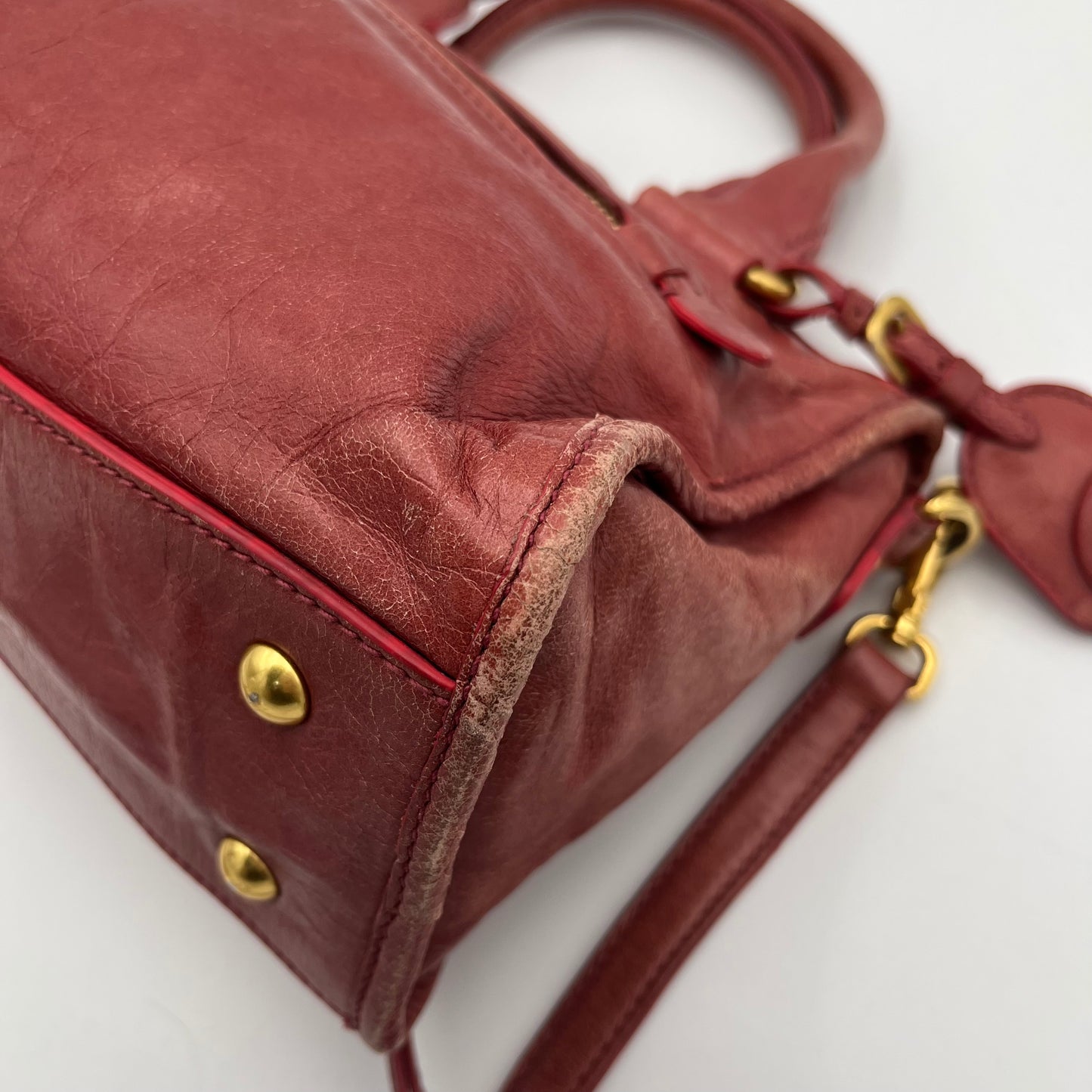 Miu Miu Old Rose Pink Vitello Shine Mini Handbag With Long Strap