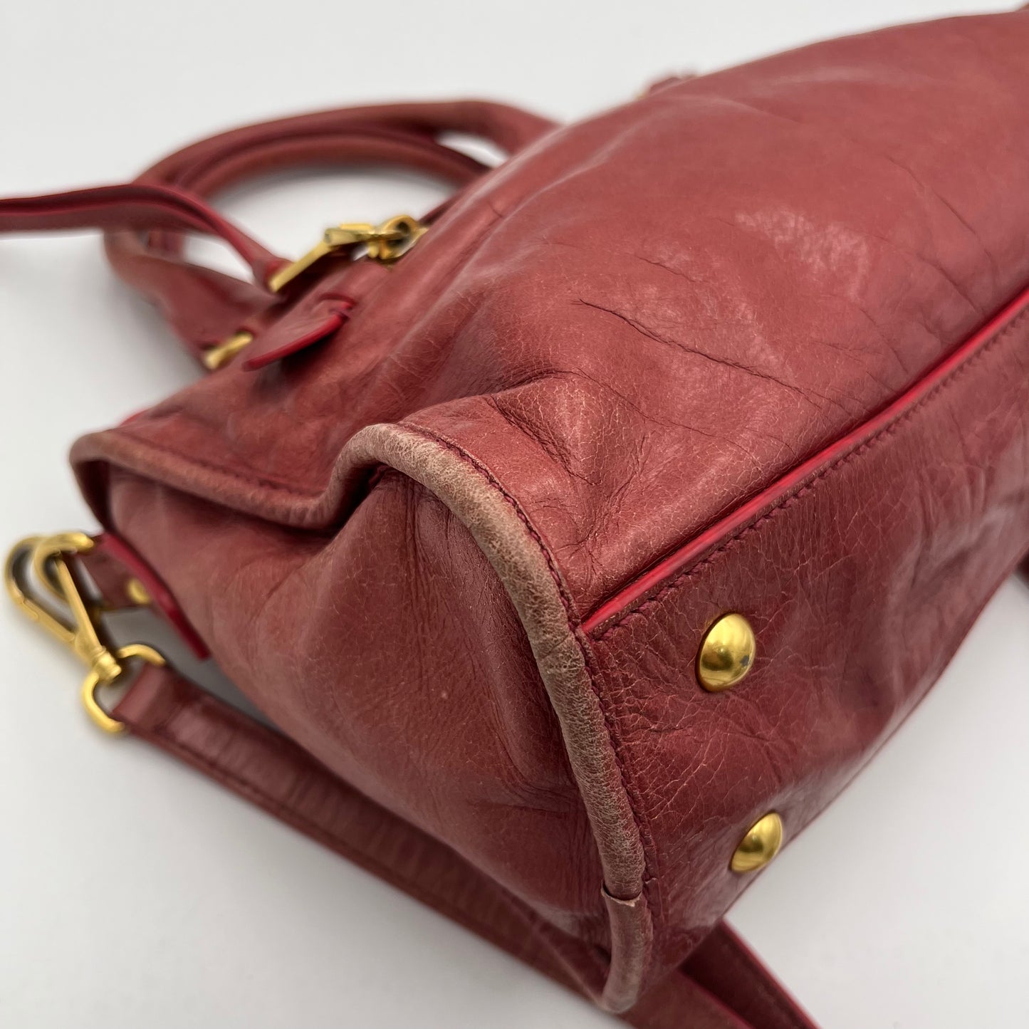 Miu Miu Old Rose Pink Vitello Shine Mini Handbag With Long Strap
