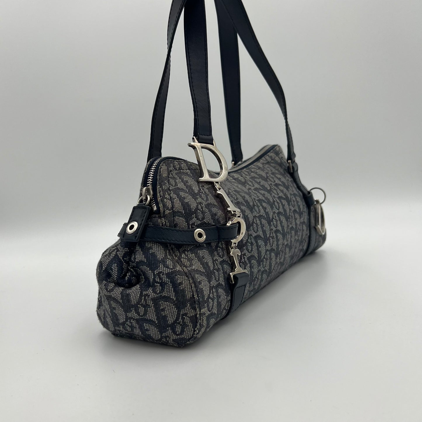 Christian Dior Blue Monogram Canvas Spellout Charm Handbag
